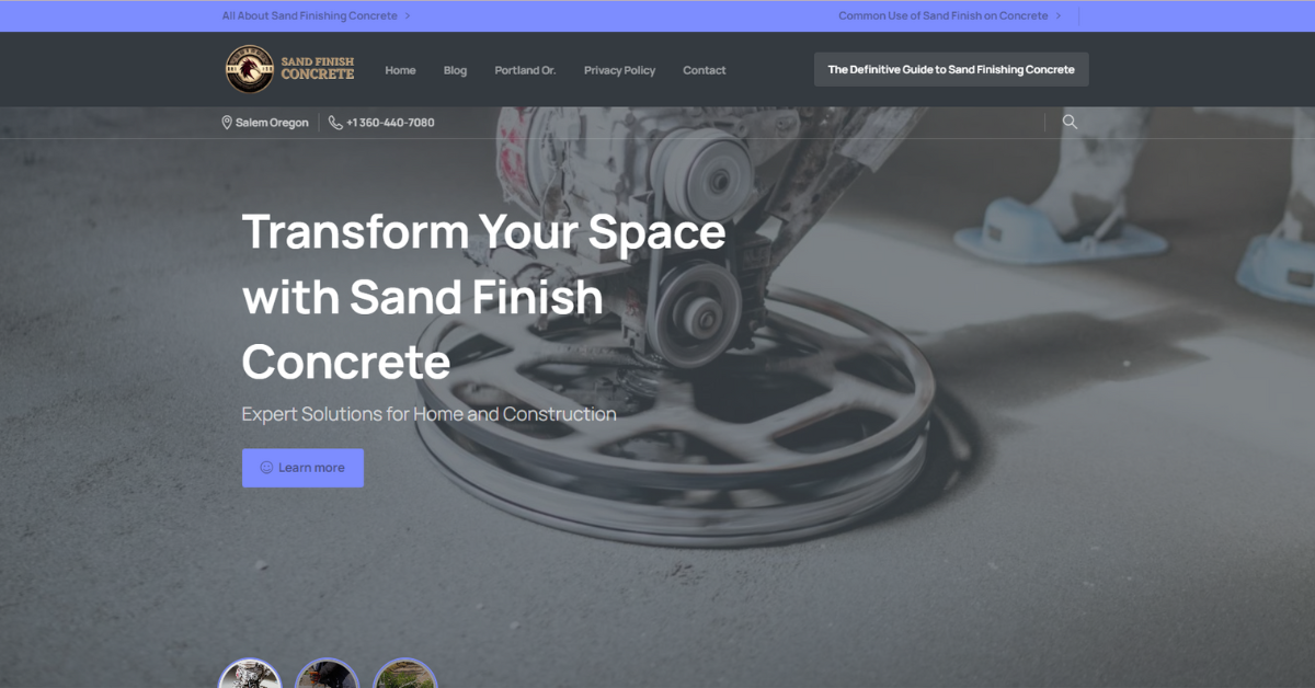 Sand Finish Concrete Portland Oregon website capture.